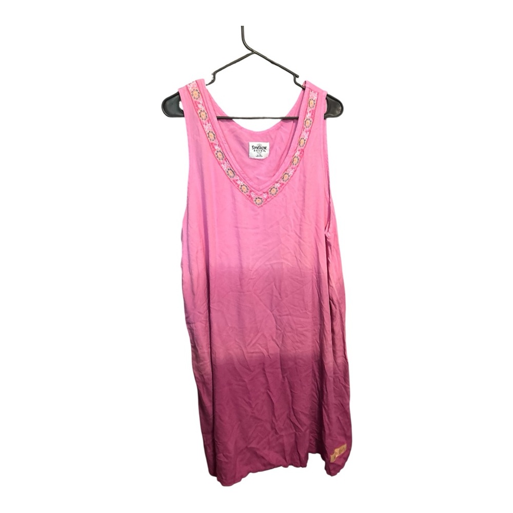 Sunshine Raised Pink Ombre Boho Dress Embroidered Neckline Sleeveless L/XL - Picture 5 of 6